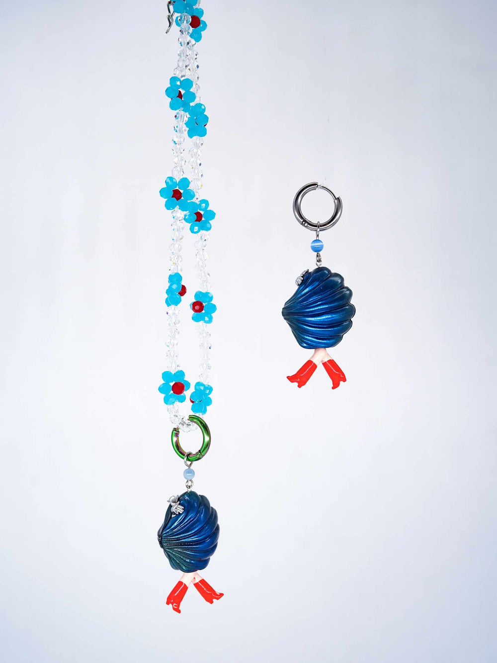 Mini Shy Clam Fairy Jewelry, Classic Blue Necklace and Earring Set, Ocean-Inspired Jewelry, Fairy Tale Accessories, Mermaid Theme Jewelry, Delicate Shell Necklace, Blue Gemstone Earrings, Fantasy Jewelry Collection, Whimsical Clam Pendant, Vintage Fairy Accessories, Elegant Blue Jewelry Set, Nautical-inspired Necklace,