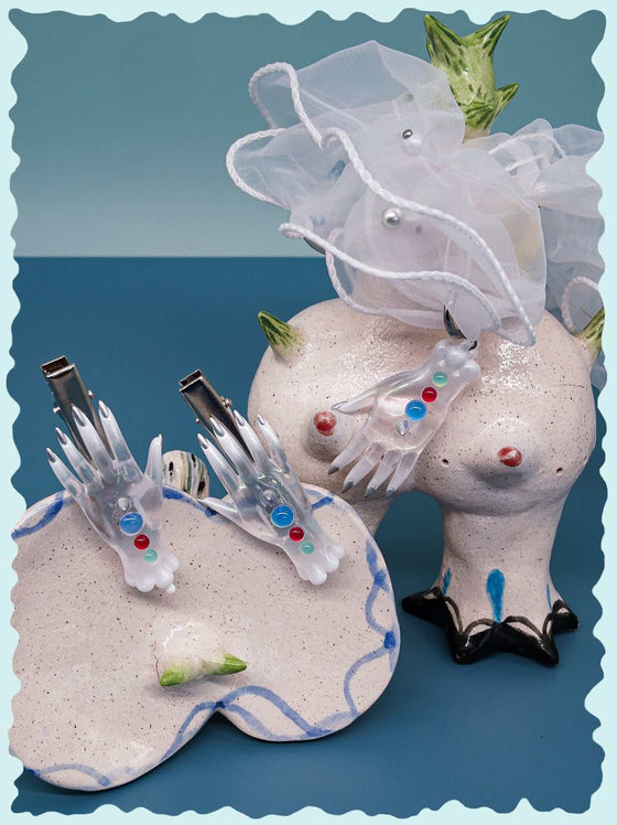 Monster Hand Iridescent White Fairy Goblin Necklace/Earring/Hairclip