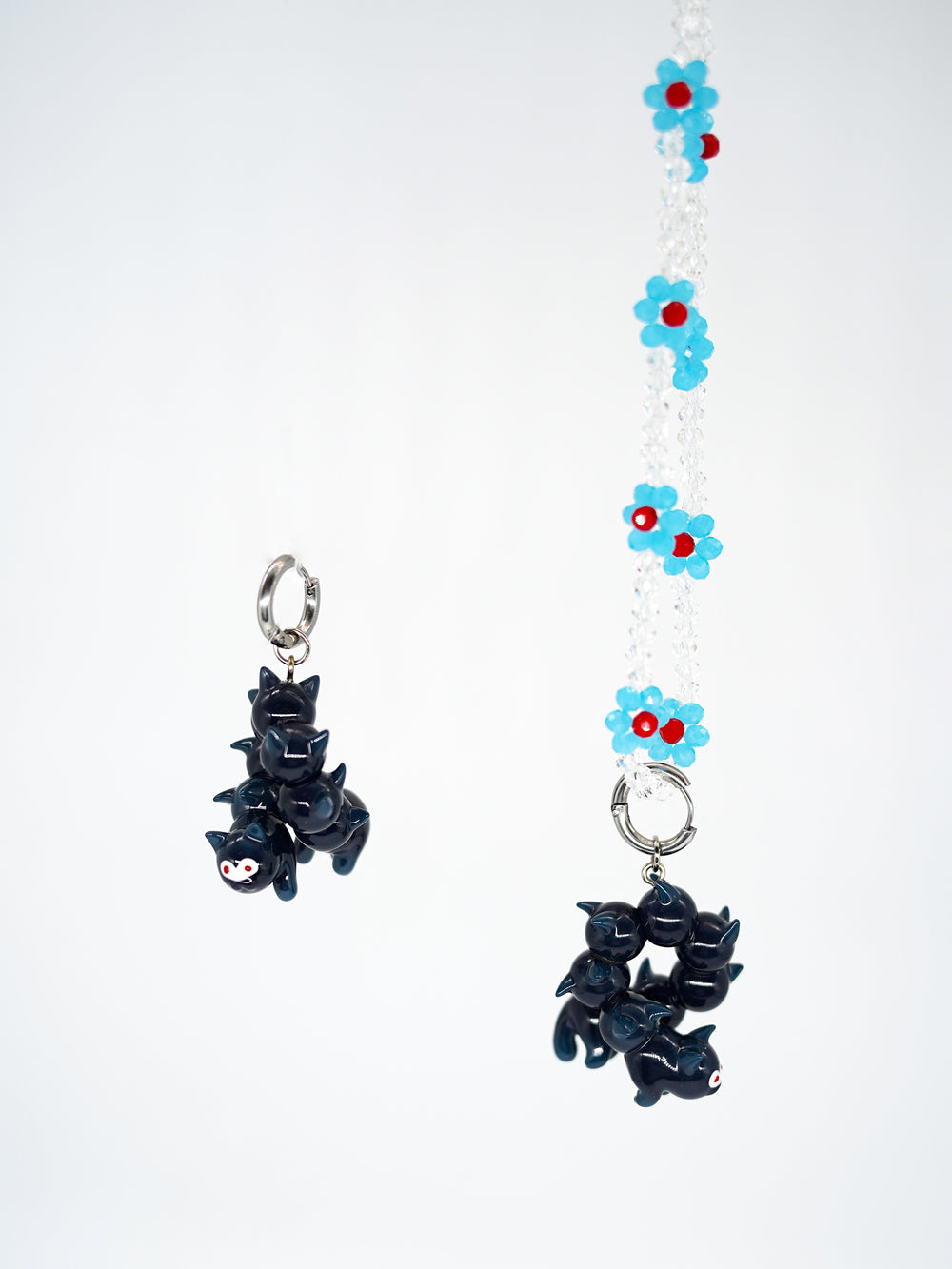 Navy Blue Clown Caterpillar Jewelry, Quirky Earring and Necklace Set, Fun Catcaterpillar Accessories, Unique Ear-Shaped Pendant, Whimsical Insect Jewelry, Colorful Clown Bug Necklace, Earring Dangles with Lots of Ears, Novelty Caterpillar Jewelry Set, Imaginative Critter Necklace, Playful Blue Insect Earrings,