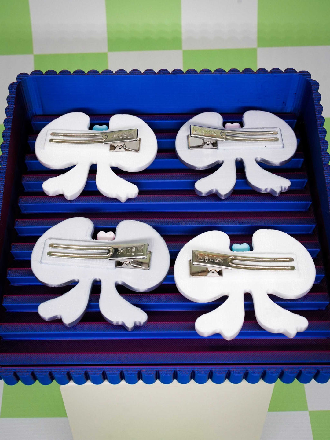 Lung bow hair clip inspired by lungs, 3D printed cute organ accessory in white and green colors