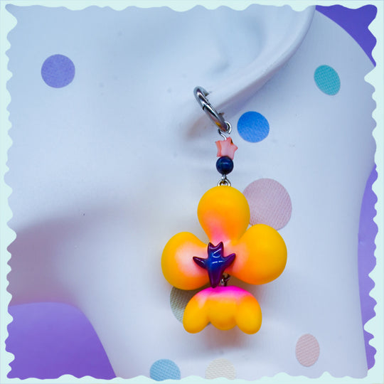 Yellow orange inflated butterfly orchid necklace & earring