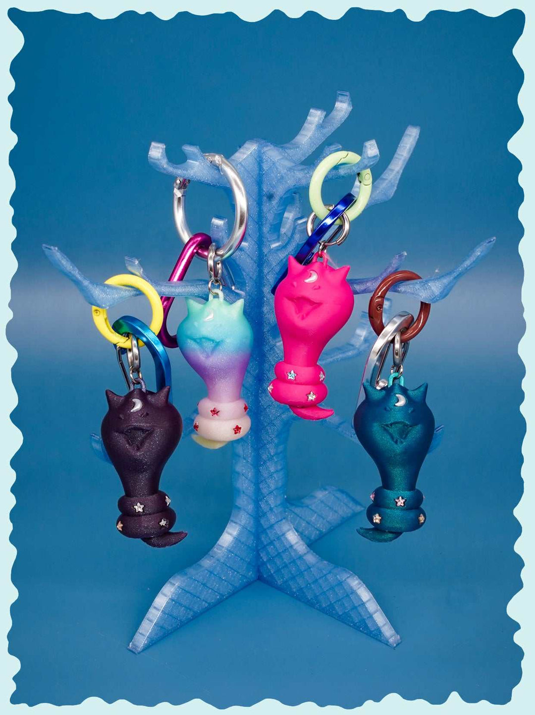 Cat Snake necklace, earring, and bag charm with tiny diamond stars and eco-friendly 3D print design