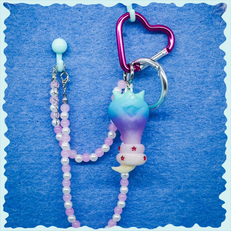 Cat Snake necklace earring and bag charm with tiny diamond stars in surrealist design