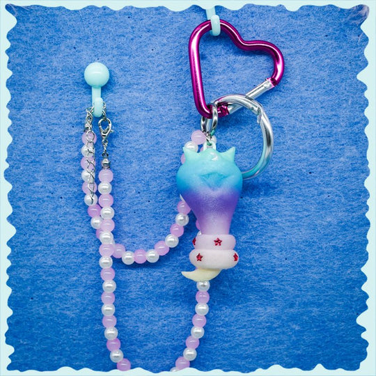 Cat Snake necklace earring and bag charm with tiny diamond stars in surrealist design