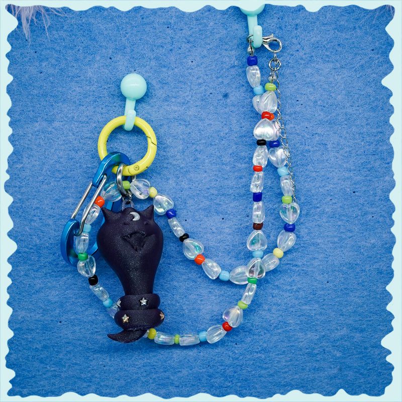 Cat Snake necklace, earring, and bag charm with tiny diamond stars, eco-friendly 3D printed design