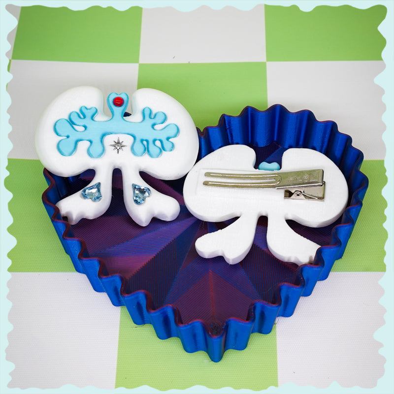 Weird cute lung-shaped bow hair clip in white and green 3D printed accessory