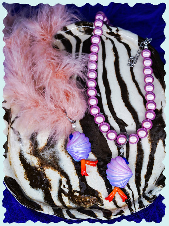 Mini shy clam fairy wild purple color necklace & earring