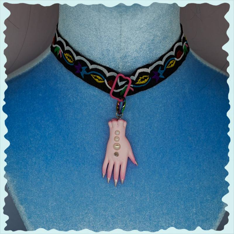 The pink fairy goblin hands earring, necklace & hairclips