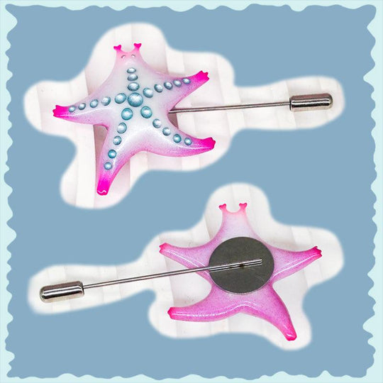 SeaStar cat hairclip and brooch in pearl color blocking and pink design.