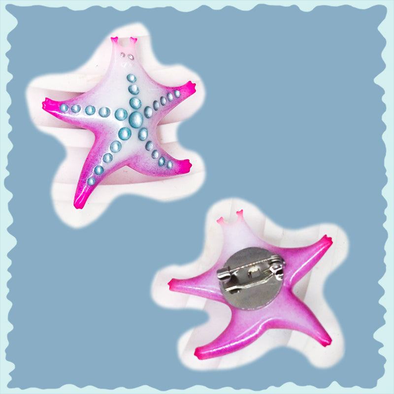 SeaStar cat hairclip and brooch in pearl color blocking and pink design.