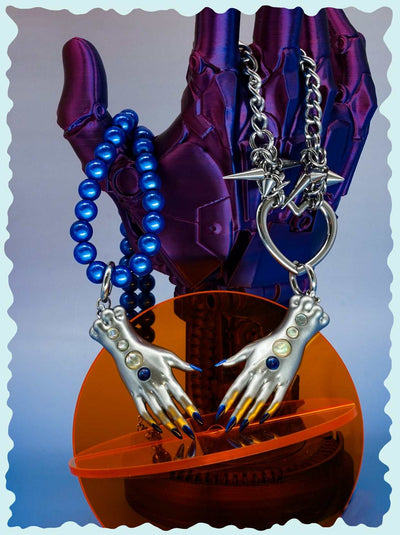 Moonlight Silver Fairy Goblin Hands — Necklace & Earrings