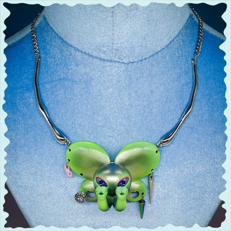 Twin-Trunk Diva Elephant Necklace pink pearl white dual trunks sparkling eyes customizable jewelry