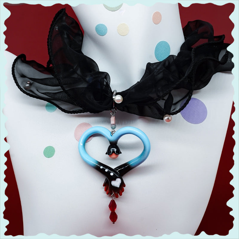 Blue Black witch's wand necklace & earring