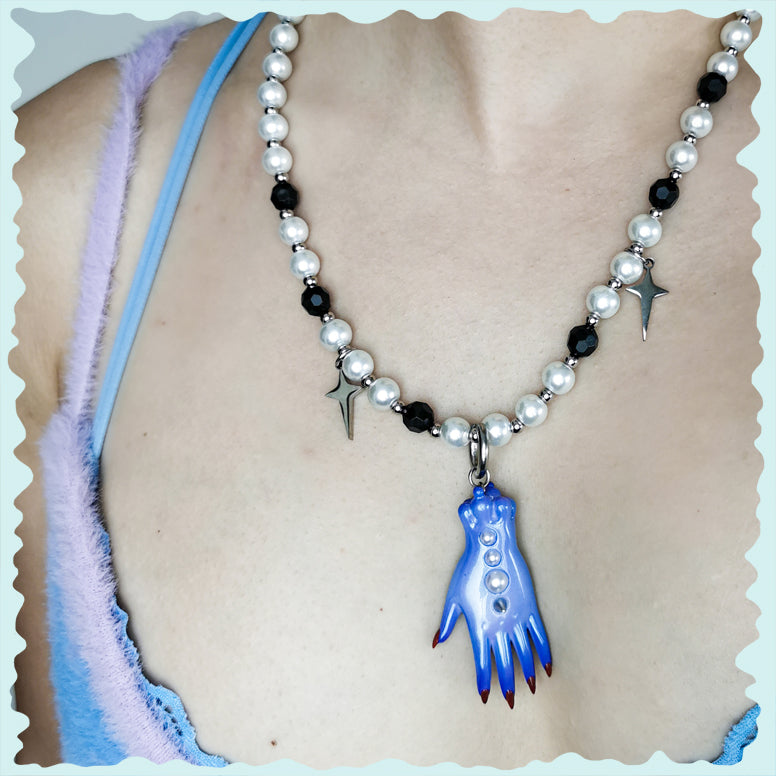 The blue fairy goblin hands earring, necklace & hairclips
