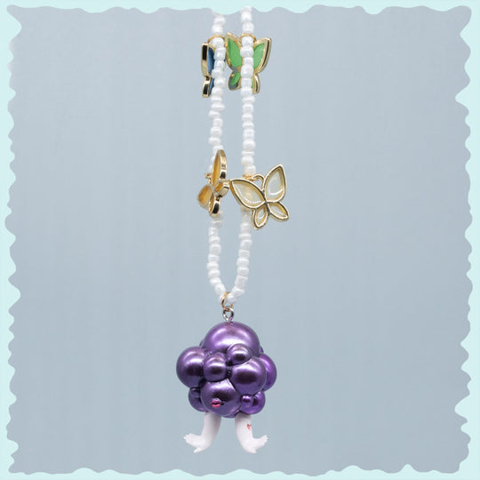 Grape Head Double Faced Girl Jewelry Set, Whimsical Fruit-themed Necklace and Earring, Unique Grape Head Pendant with Earrings, Quirky Double Faced Girl Accessories, Cute Grape Character Jewelry Ensemble, Fruit-inspired Fashion Statement Set, Fun Grape Head Necklace and Earring Collection, Double Faced Girl Pendant and Earring Combo, Creative Grape Head Fashion, Adorable Fruit-themed Jewelry,