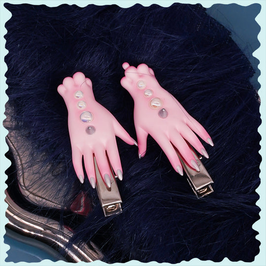 The pink fairy goblin hands earring, necklace & hairclips