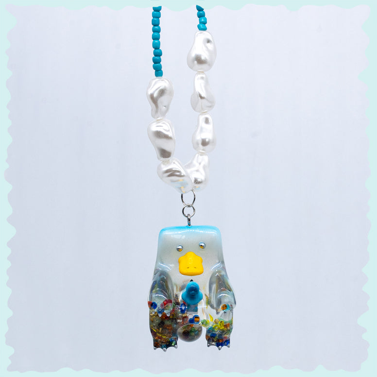 Snow mountain platypus necklace & earring with beads inside
